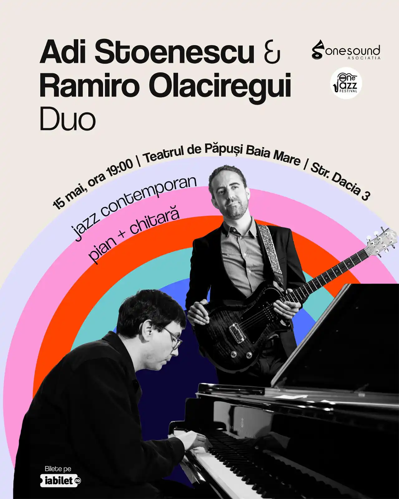 Afișul concertului de jazz contemporan din Baia Mare, cu Adi Stoenescu & Ramiro Olaciregui Duo (RO/AG)